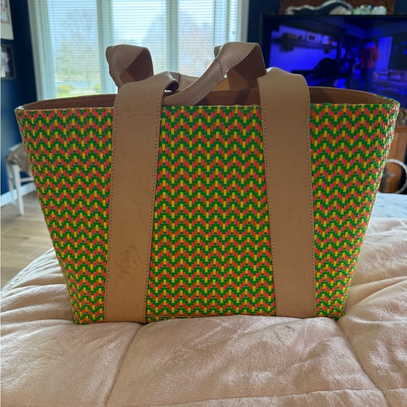 Consuela Handbags - Consuela Multicolor Woven Tote with Tan Straps